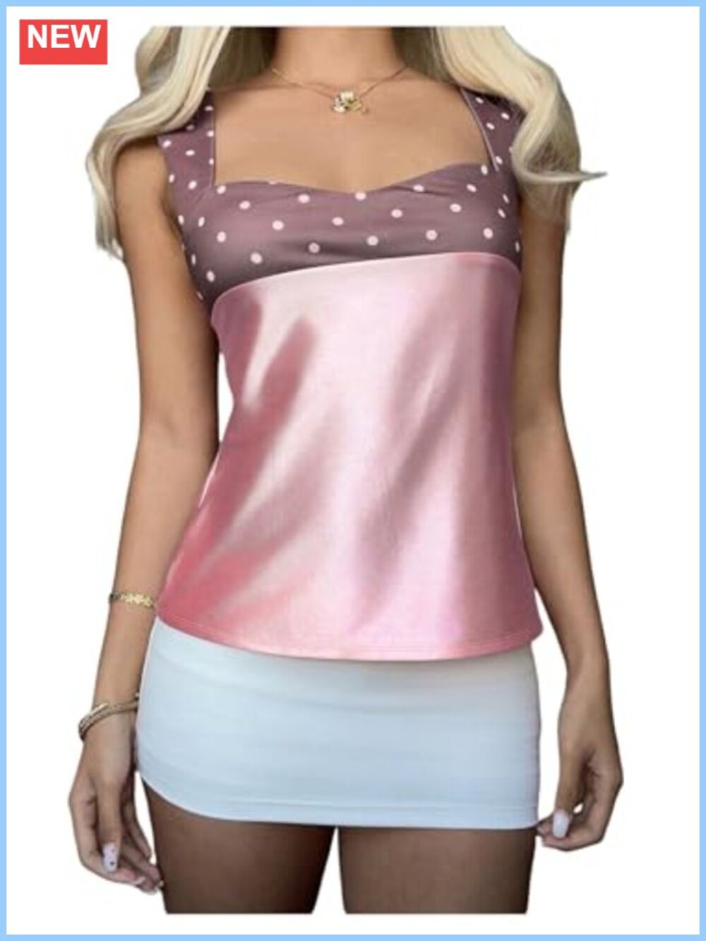 Satin Polka Dot Bow Tie Back Sleeveless Top Y2K Going Out